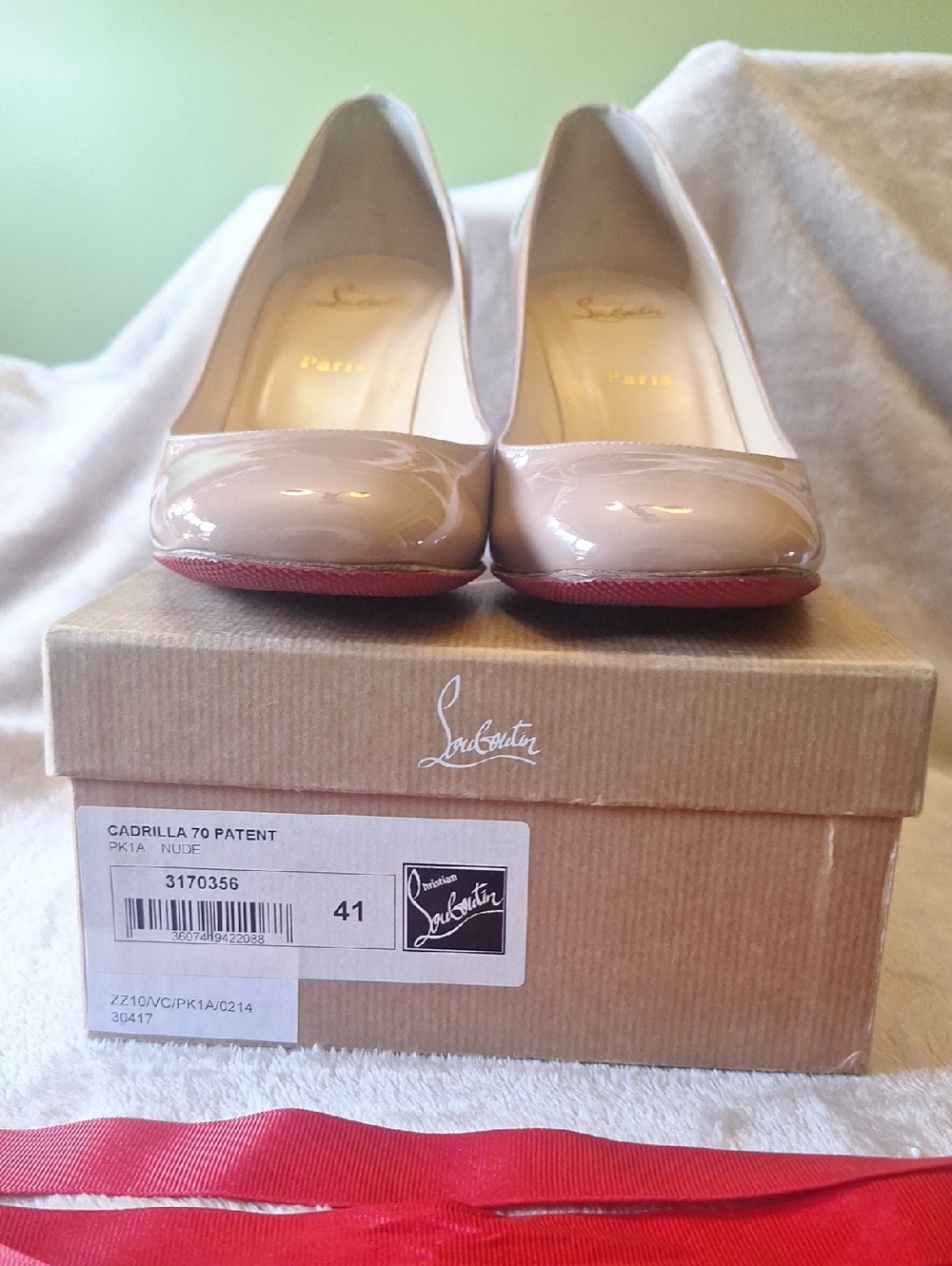 Christian Louboutin Nude Patent Pumps with Red Sole